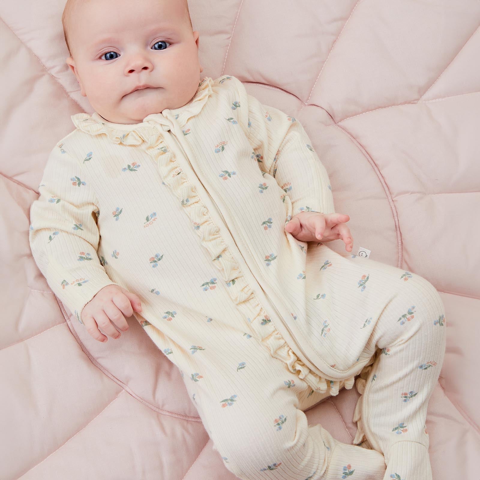Floral Frilled Ribbed Clever Zip Sleepsuit