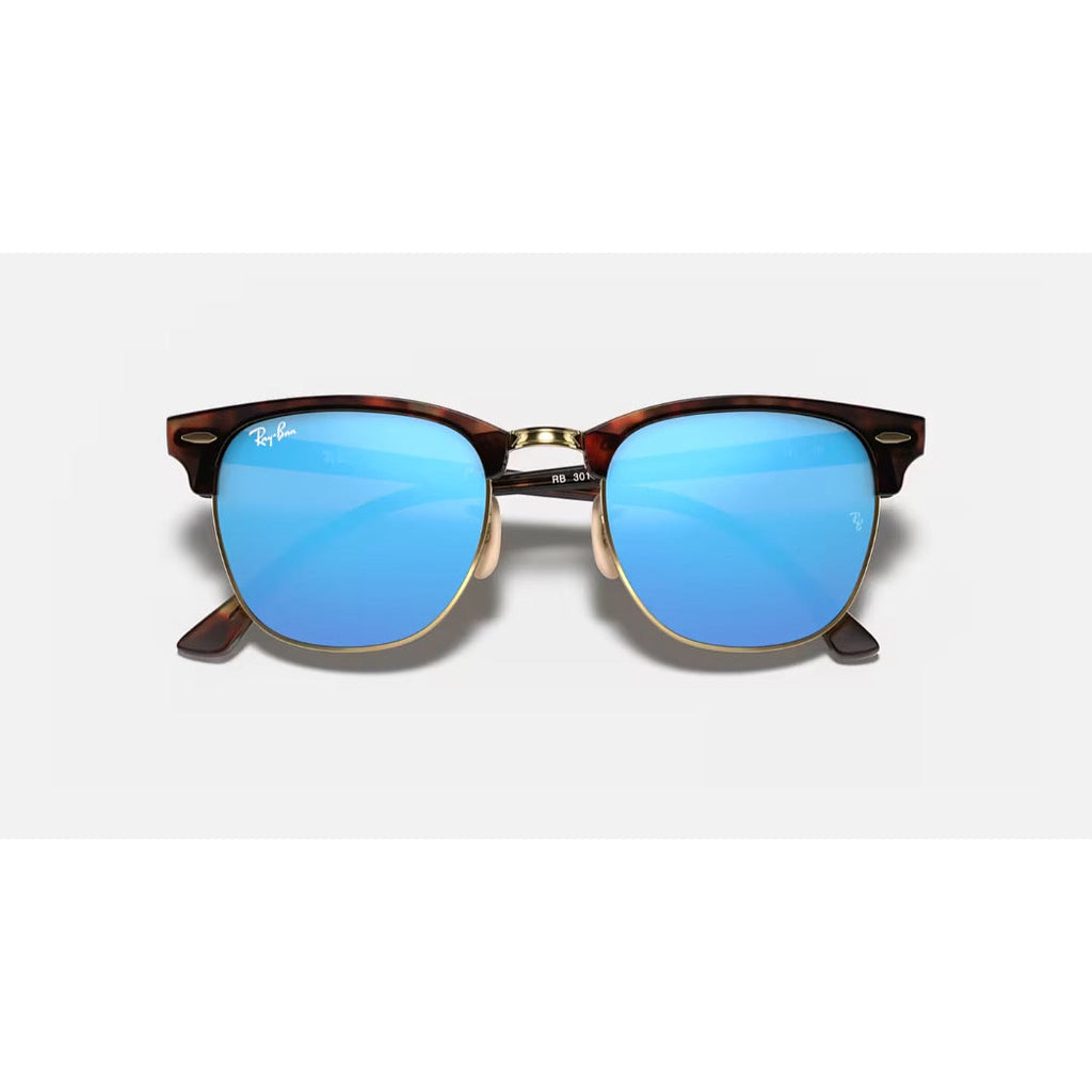 RAYBAN - CLUBMASTER | Matte Havana On Gold w/ Blue Flash