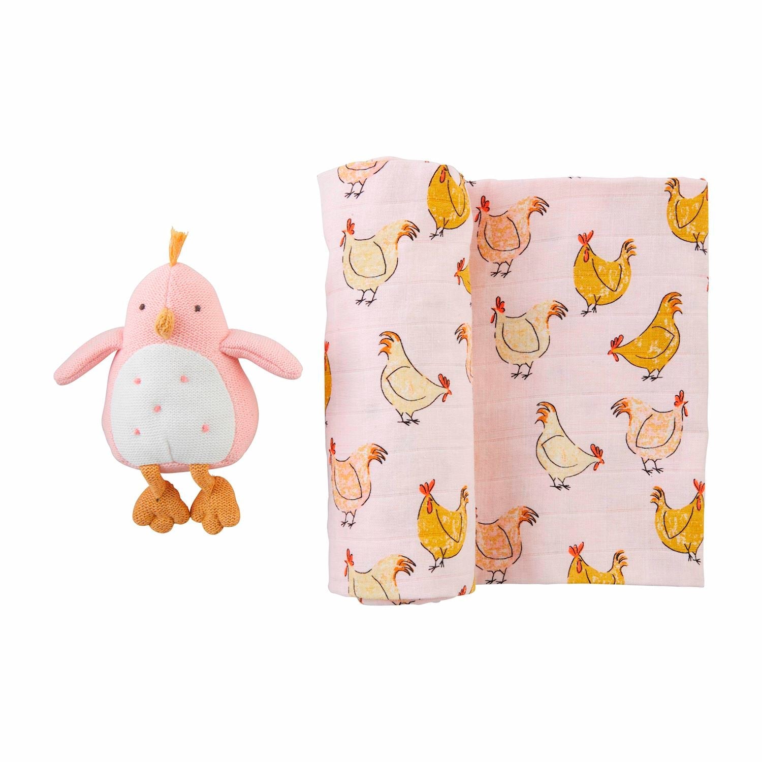 PINK CHICK SWADDLE AND RATTLE