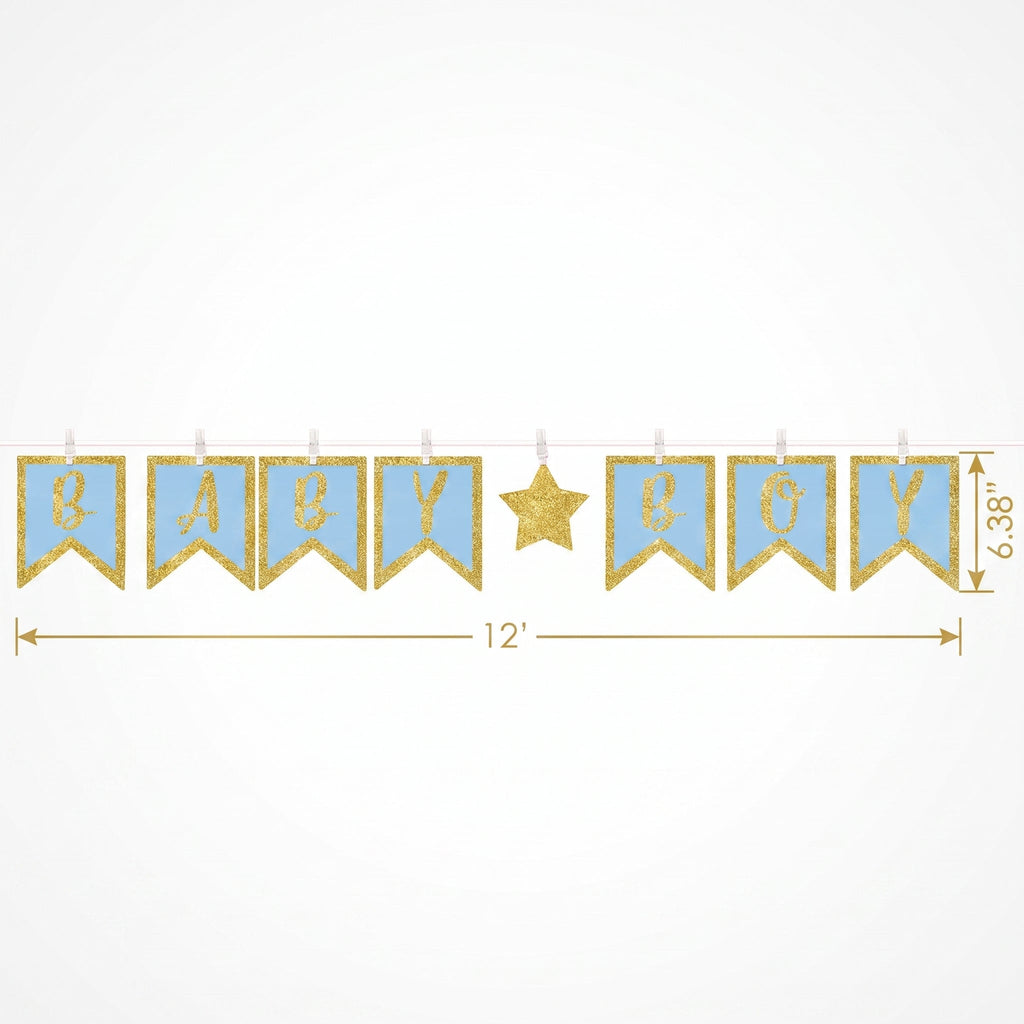 "Baby Boy" Glitter Clothespin Pennant Banner