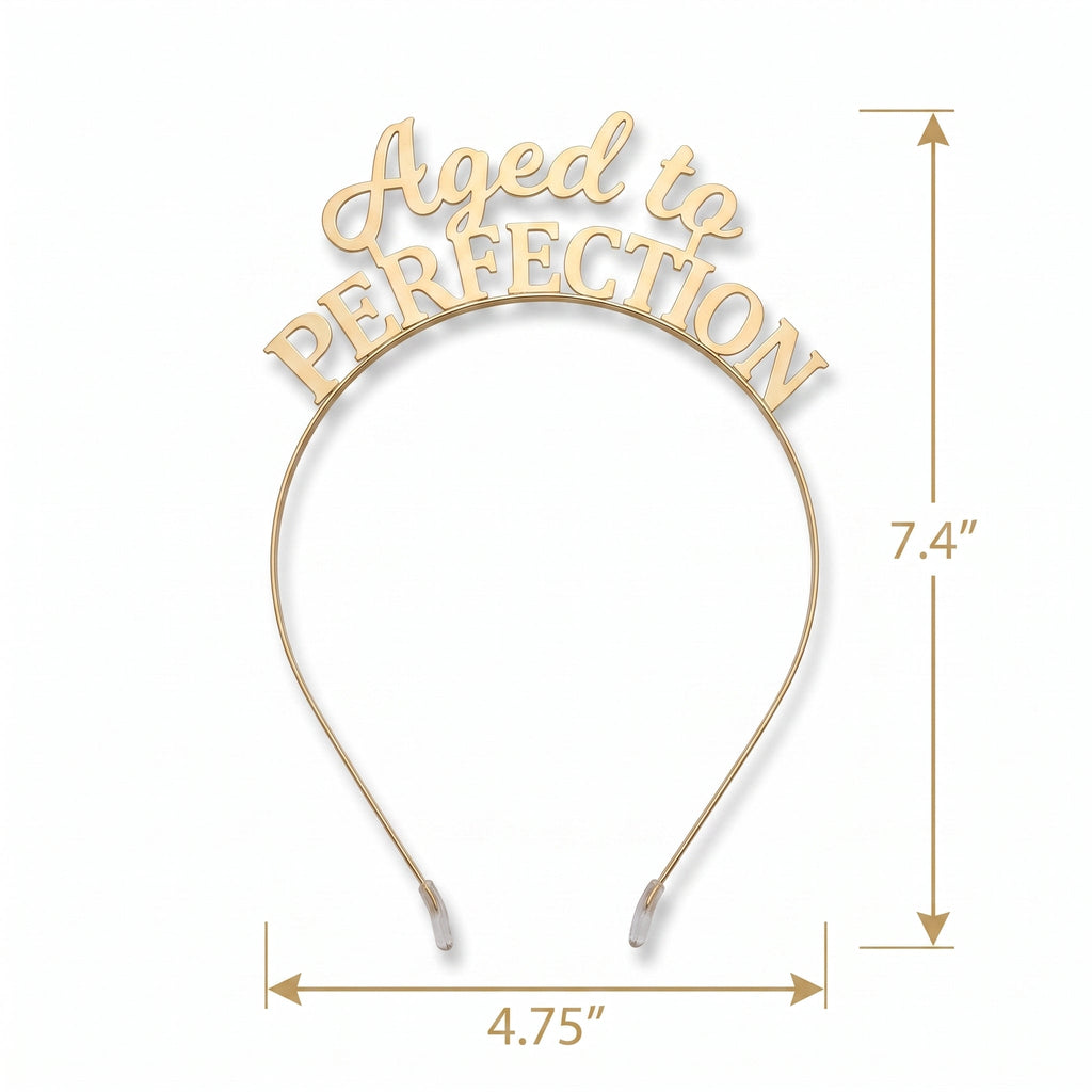 "Aged to Perfection" Golden Metal Headband for Birthdays