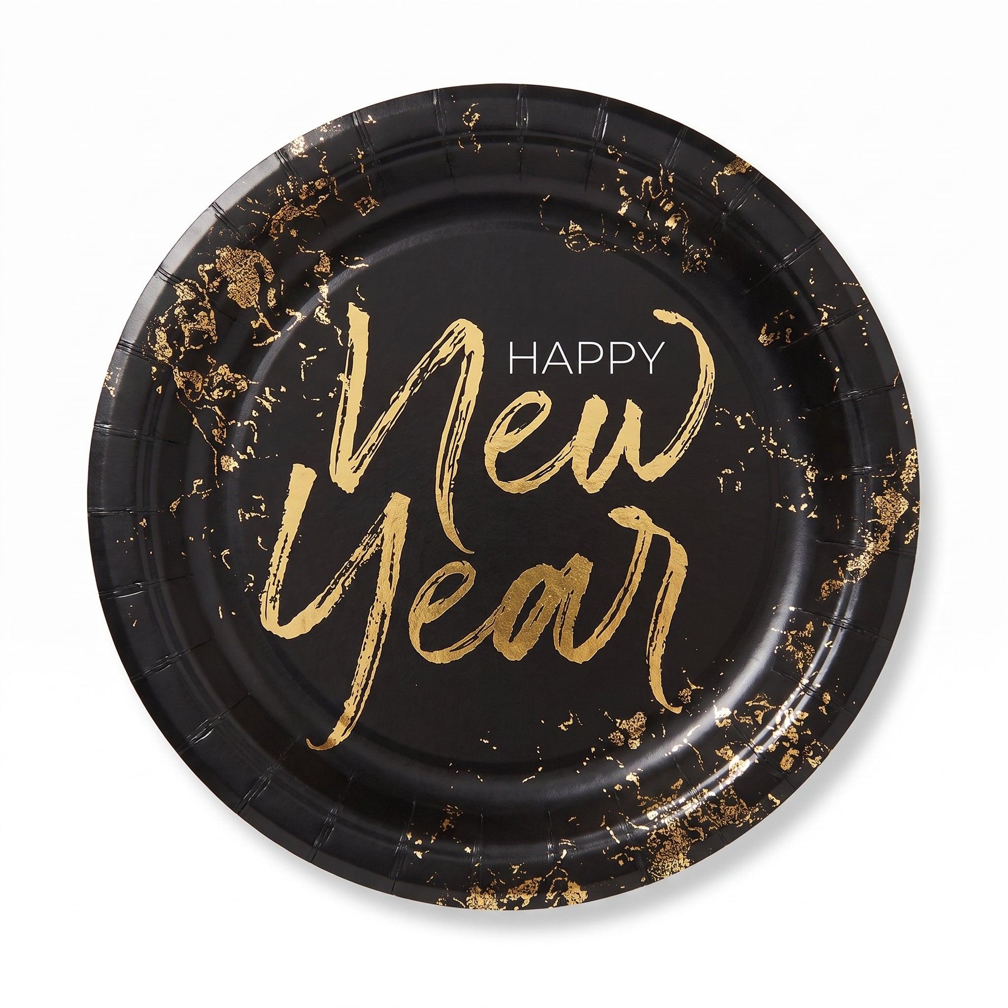 "Cheers For The New Year" 10-Inch Round Paper Plates - Black/Gold, 20-Pack