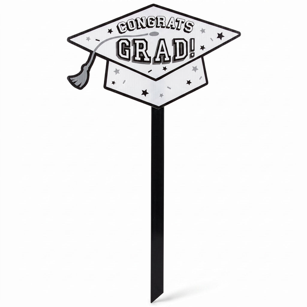 "Congrats Grad" White Lawn Sign with Stake