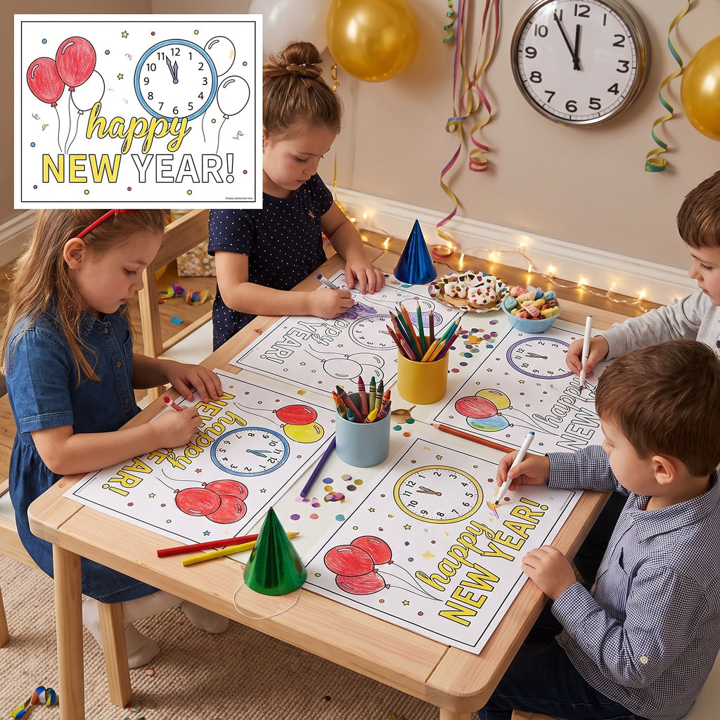 "Happy New Year" Coloring Paper Placemats - 24 Pack