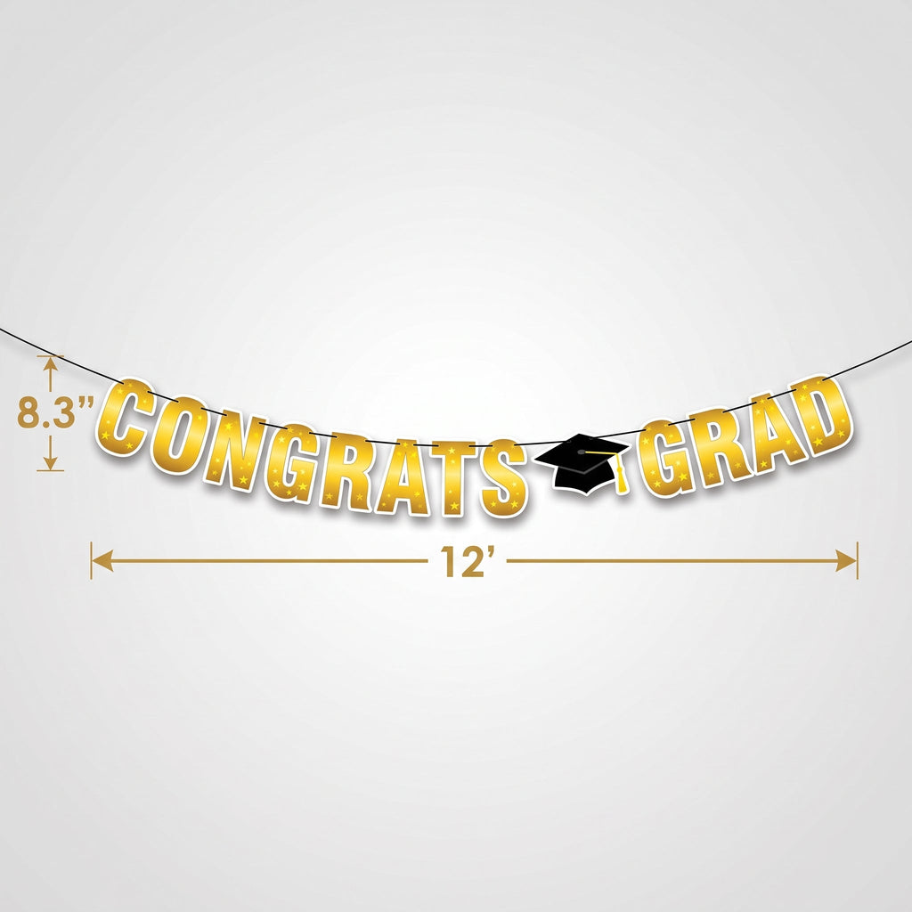"Congrats Grad" Yellow Letter Banner Decoration for Graduation