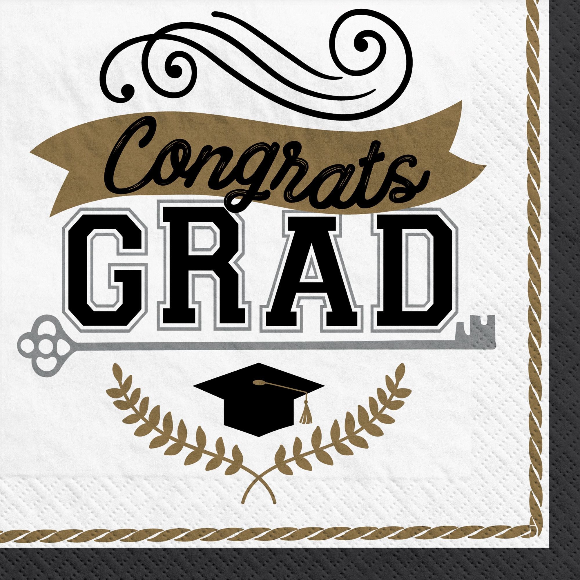 "Congrats Grad" Achievement is Key Beverage Napkins, 100-Pack - 5 In. X 5 In.