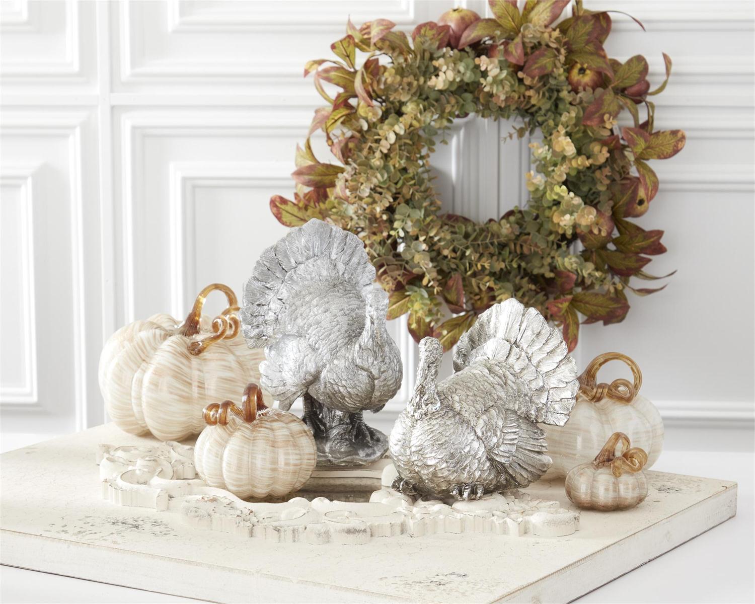 Handblown Glass Cream and Gold Swirl Pumpkin