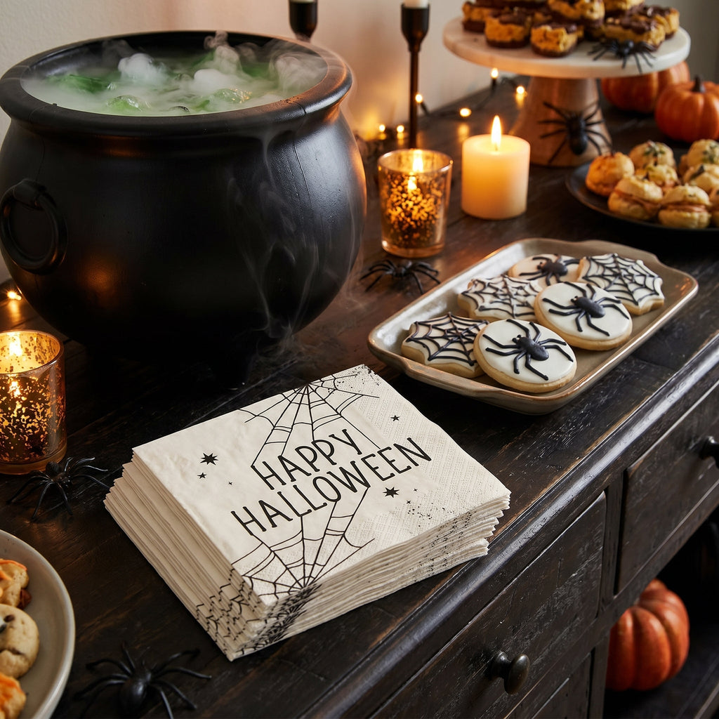 "Happy Halloween" Spider Web Luncheon Napkins - 6.5 In. x 6.5 In. - 40 Pack