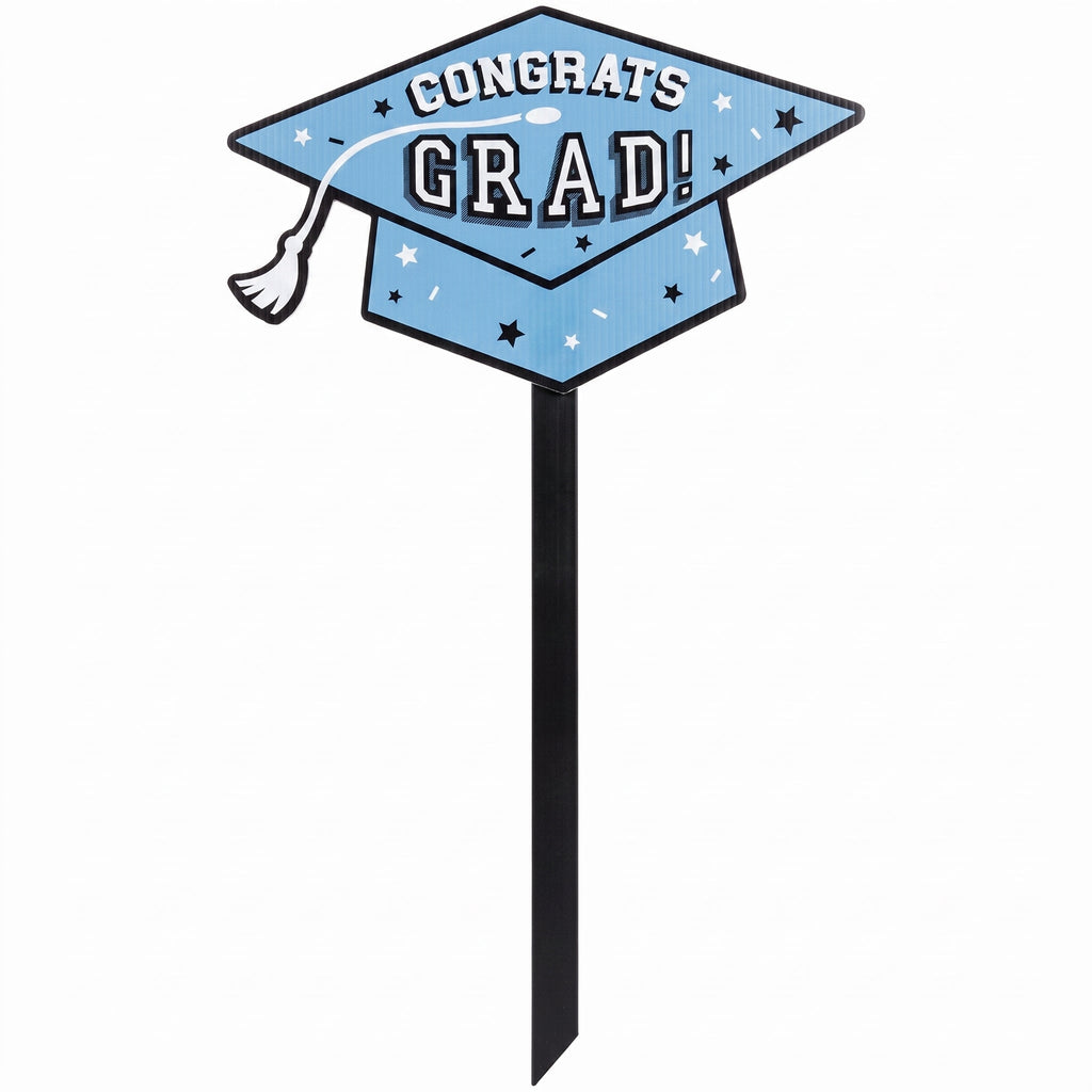 "Congrats Grad" Powder Blue Lawn Sign Decoration for Graduation