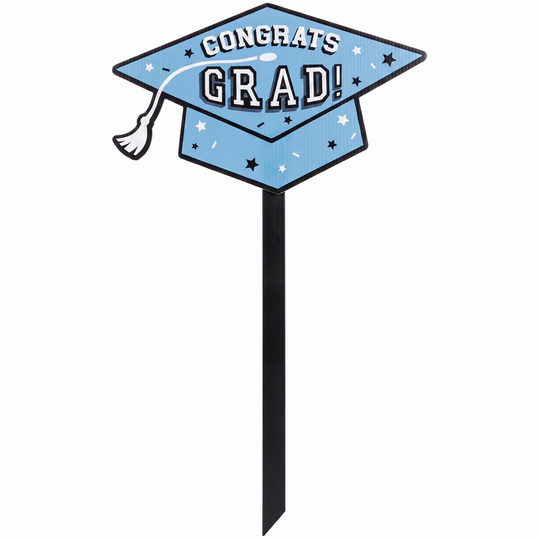 "Congrats Grad" Powder Blue Lawn Sign Decoration for Graduation