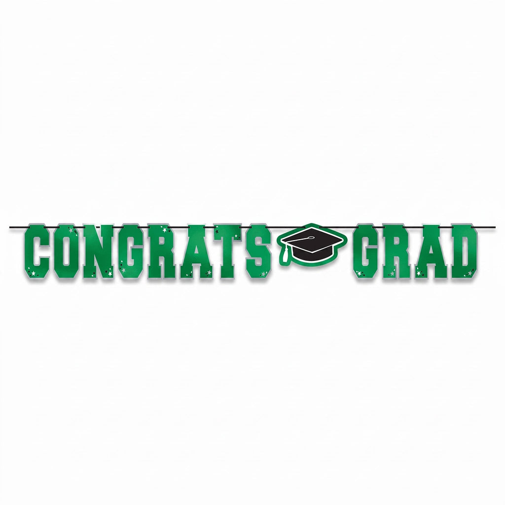 "Congrats Grad" Green Letter Banner for Graduation Celebrations