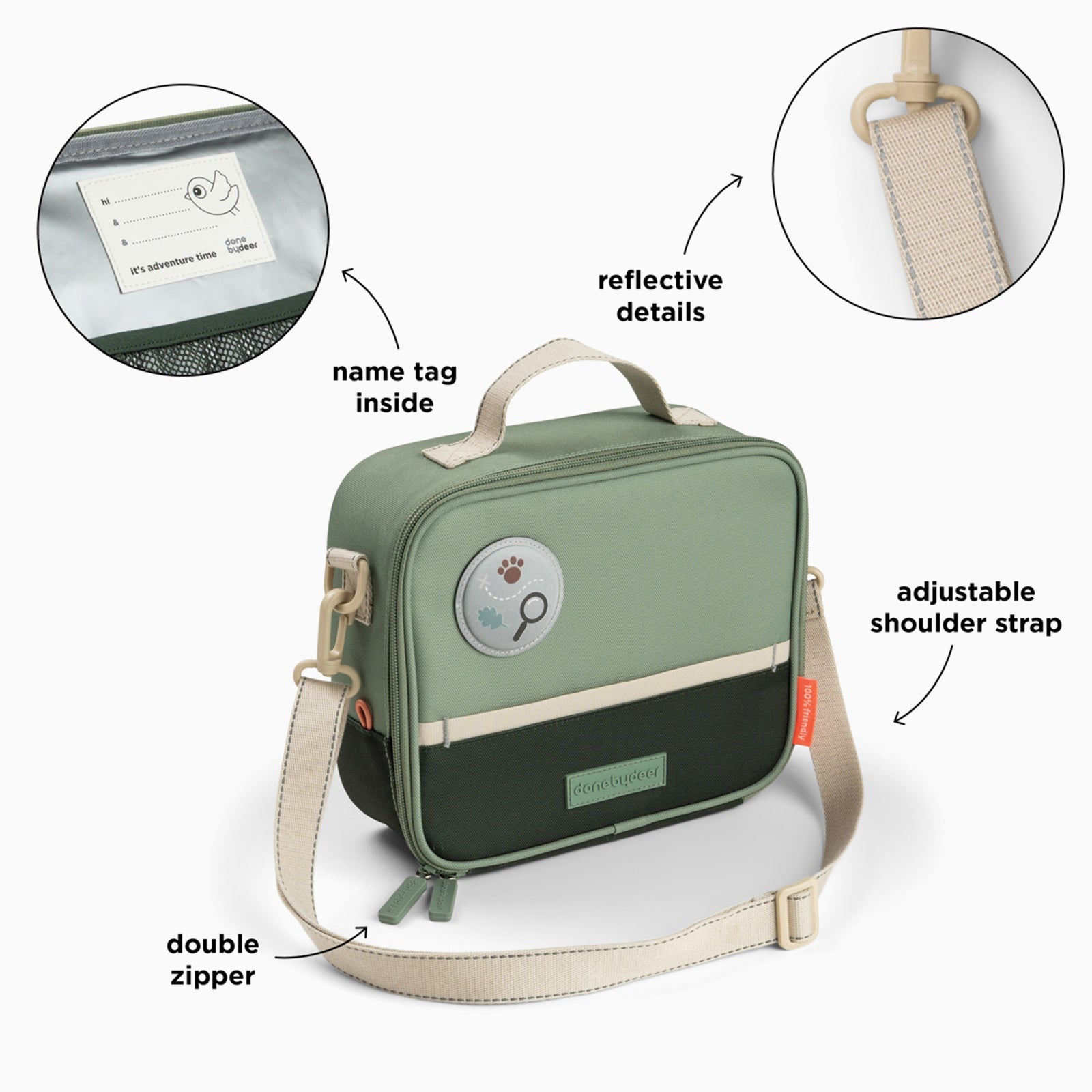Done by Deer Insulated Lunch Bag 4l - Tiny Trails Green