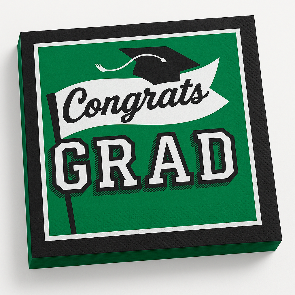 "Congrats Grad!" Green Luncheon Napkins - 6.5 In. x 6.5 In. - 40 Pack, 2-Ply, Graduation Party