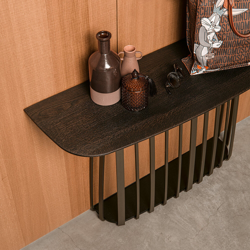 janua | bc 10 basket console table | smoked oak + black base