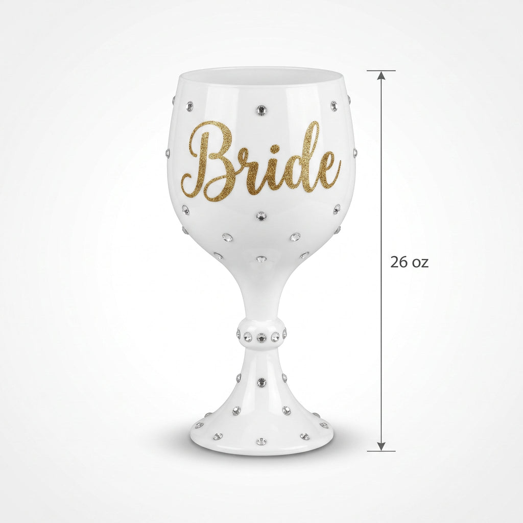"Bride" Gemstone-Accented Goblet Cup, White, 26 oz