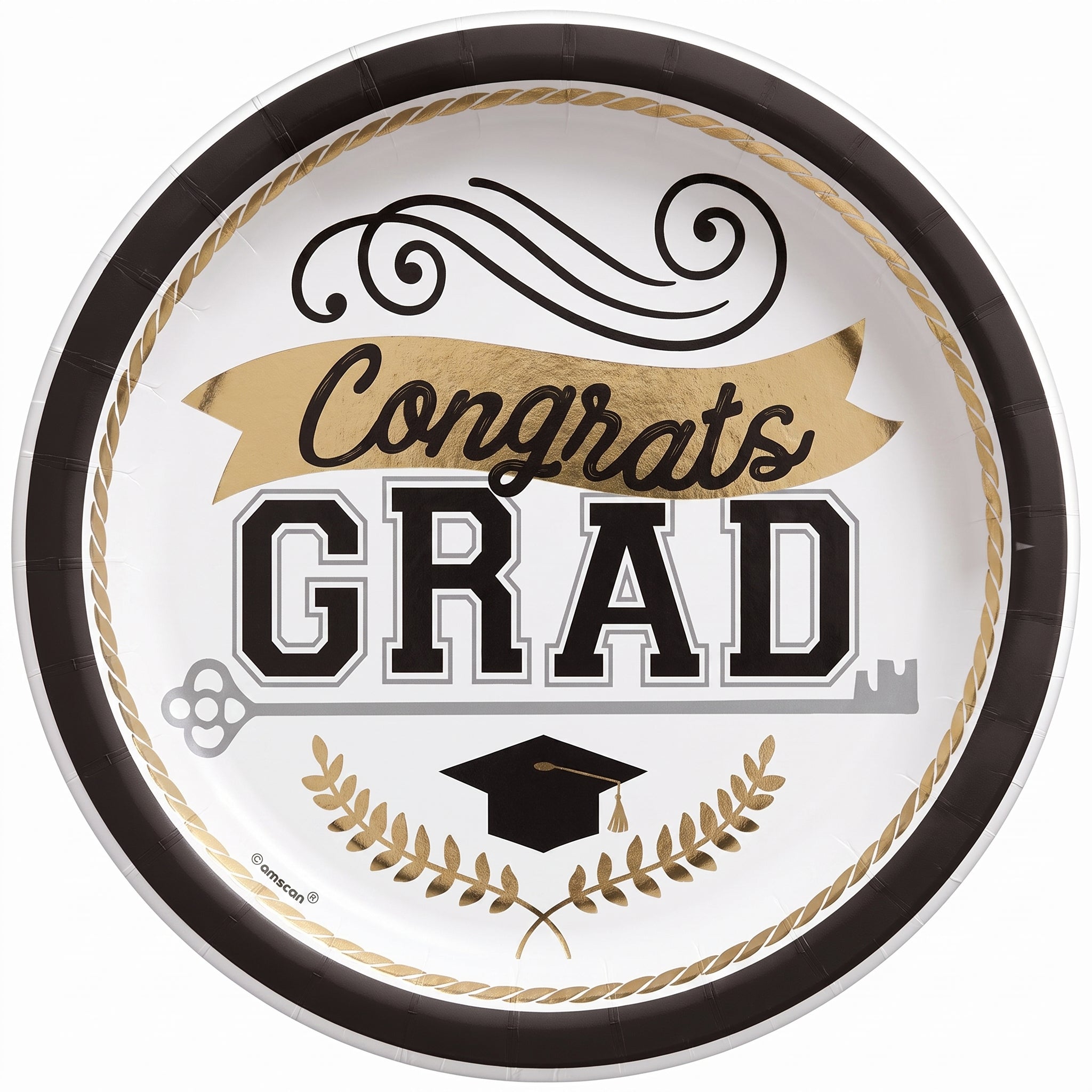 "Congrats Grad" Round Paper Plates - 9-inch, 50 Pack