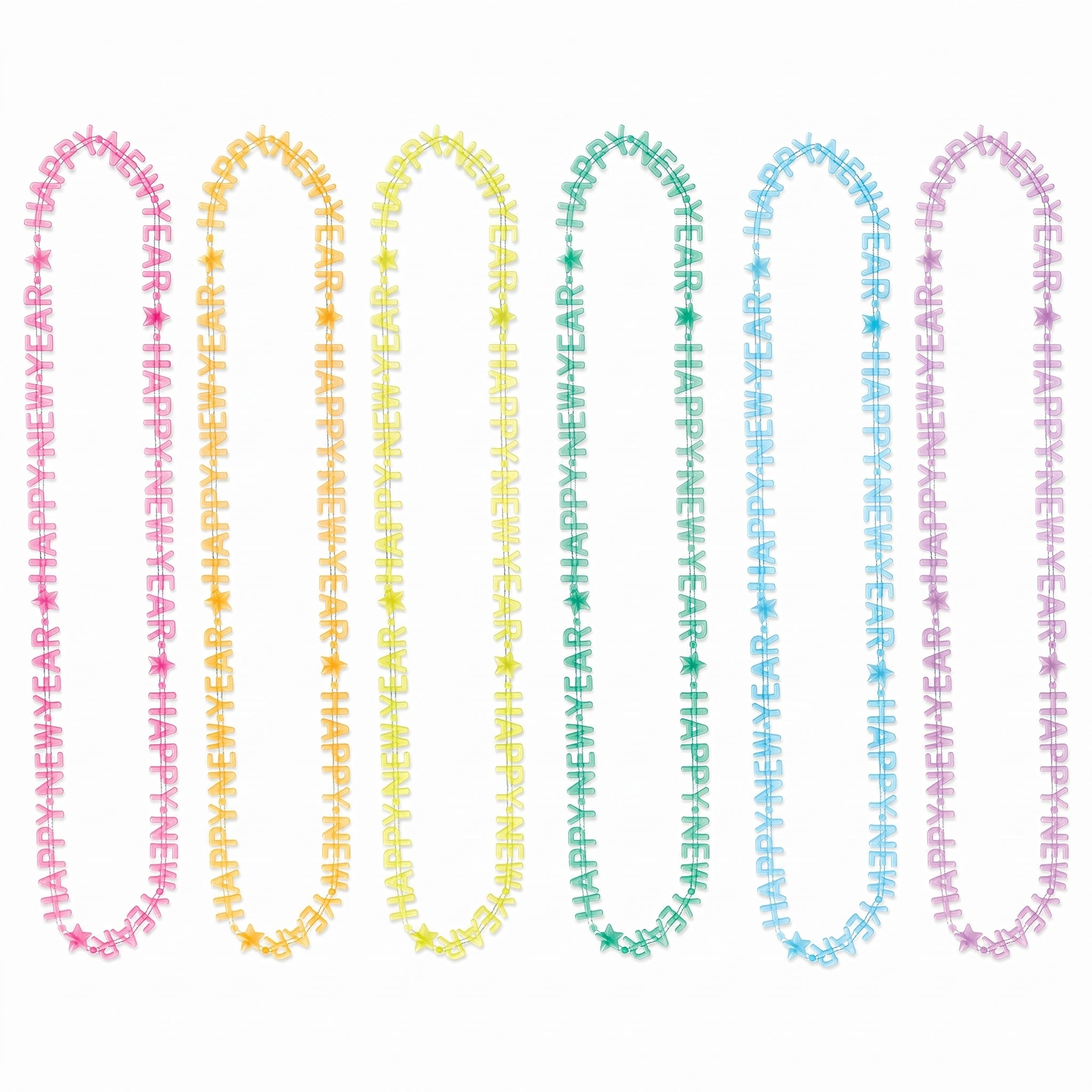 "Happy New Year" Glow-in-the-Dark Necklace Set - Multi-Colored, 6-Pack