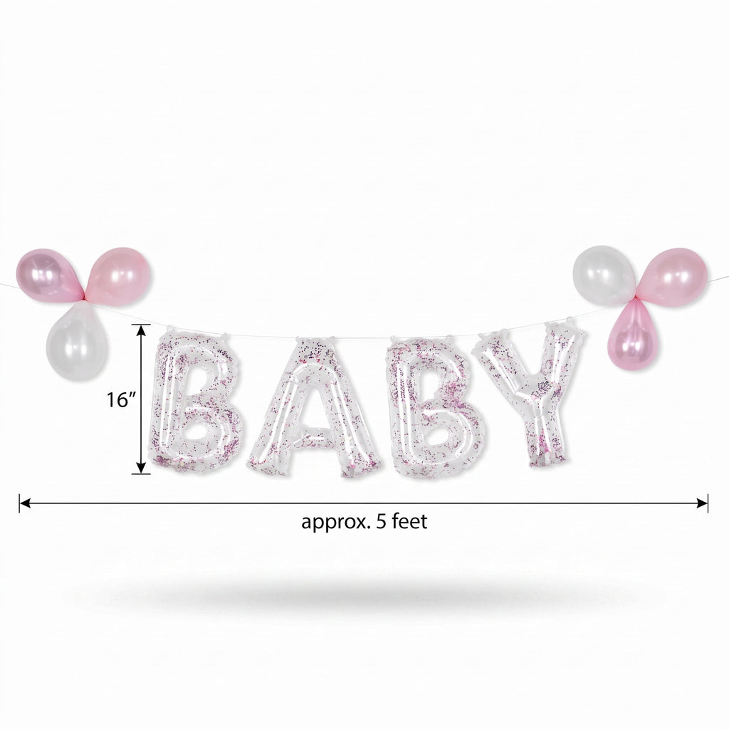 "Baby" Pink Confetti Foil Balloon Banner Kit