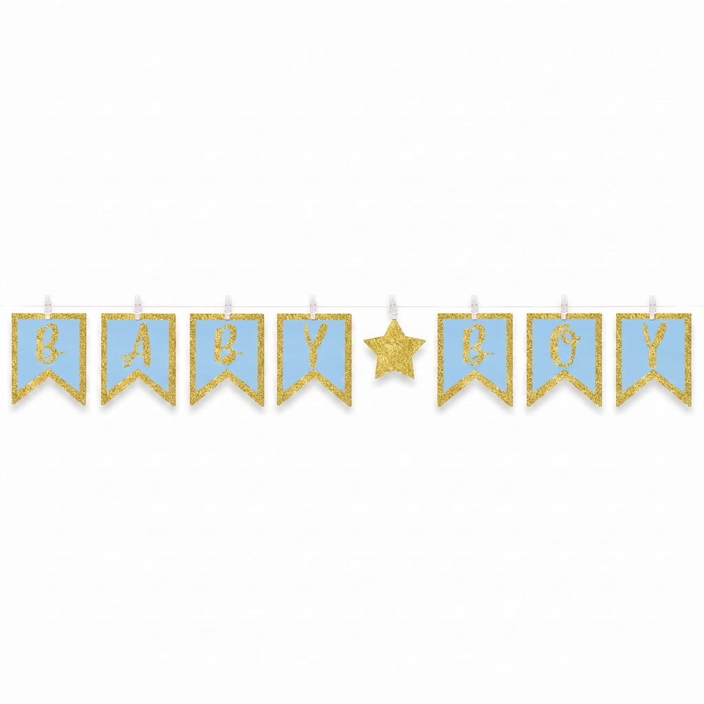 "Baby Boy" Glitter Clothespin Pennant Banner