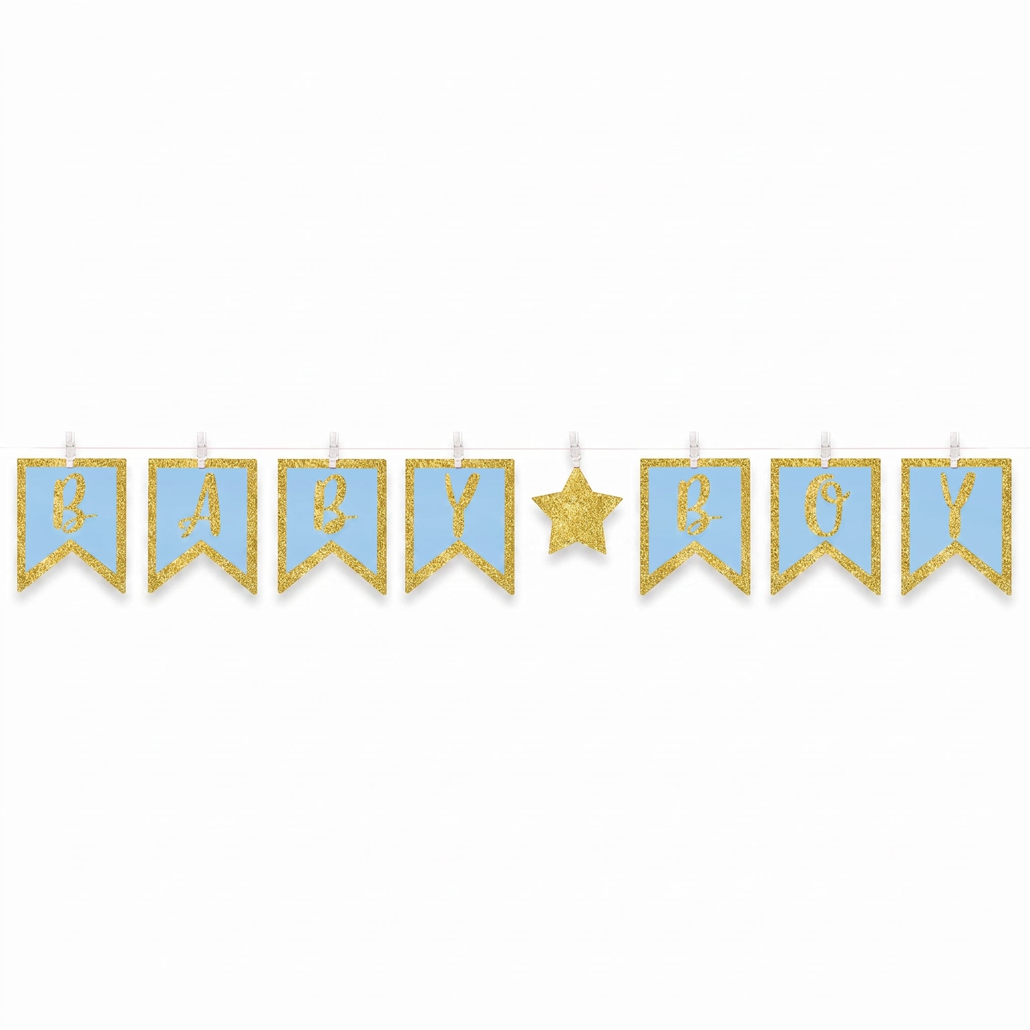 "Baby Boy" Glitter Clothespin Pennant Banner