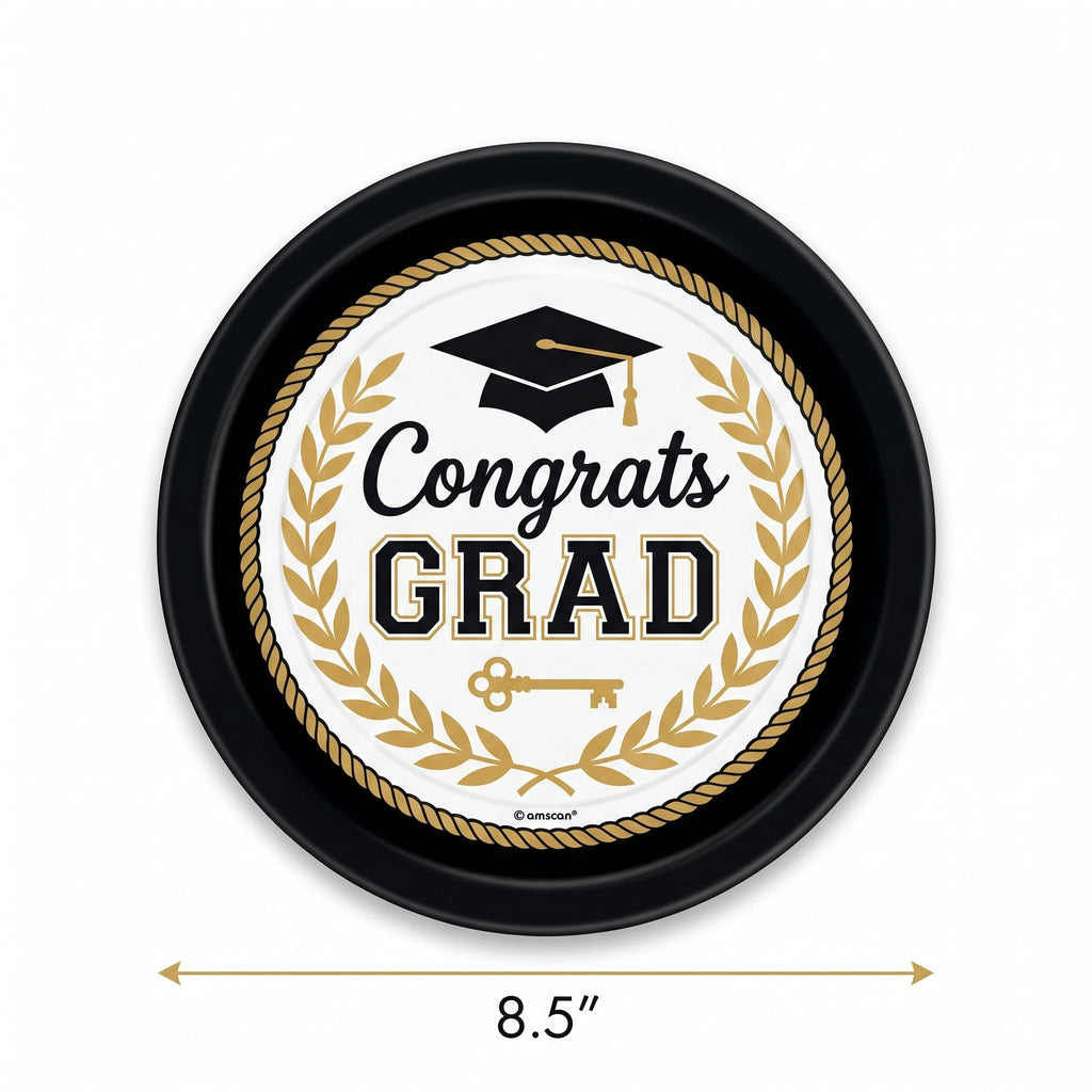"Congrats Grad" Round Paper Plates - 9-inch, 50 Pack