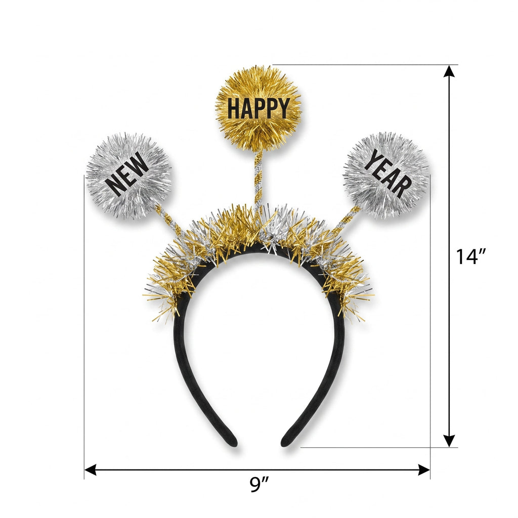 "Happy New Year" Tinsel Ball Headbopper Headband