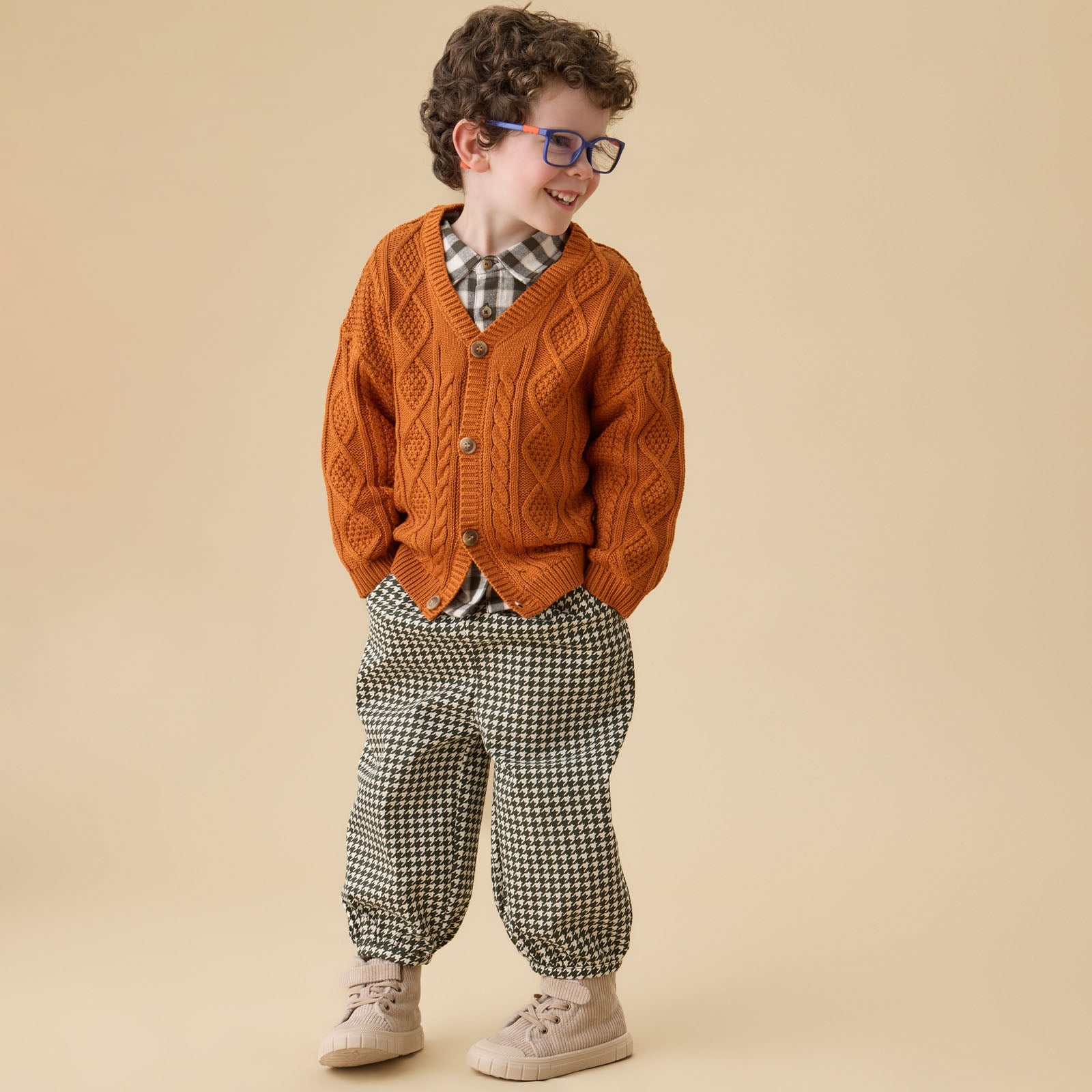 KIDLY by MORI Barrel Leg Houndstooth Trousers
