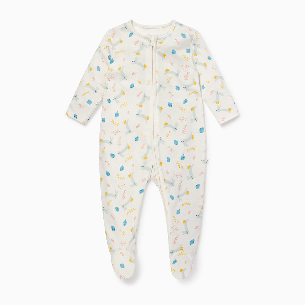 Bunny Print Zip-Up Sleepsuit