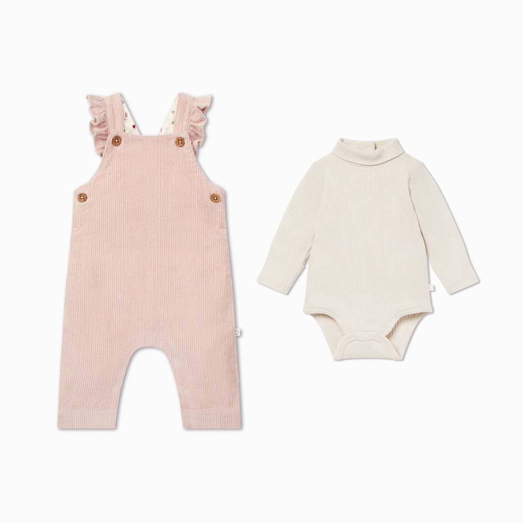 Corduroy Frilled Dungarees & Bodysuit Outfit