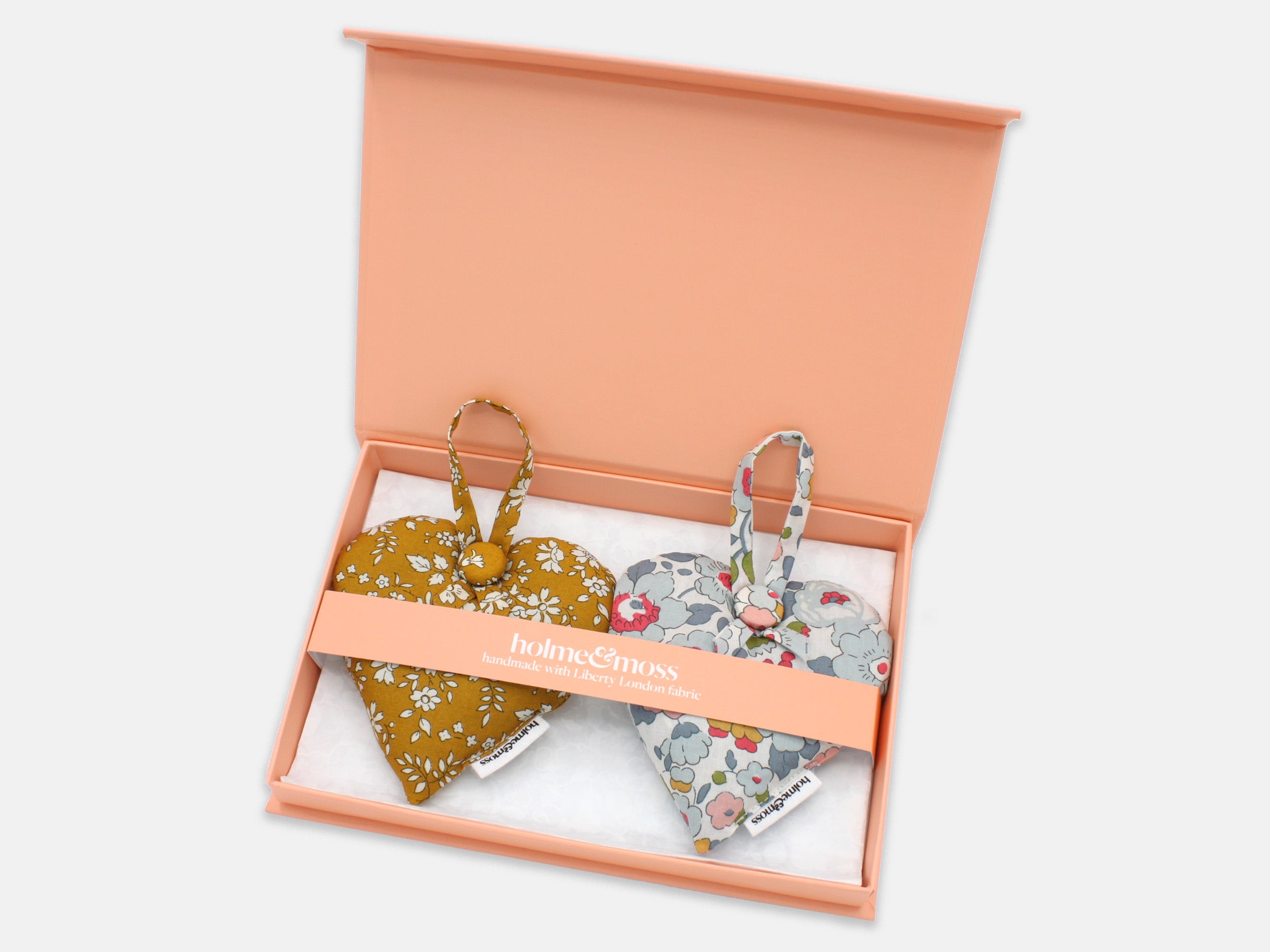 Lavender Heart Gift Box, Liberty Print English Mustard Collection, Set of Two
