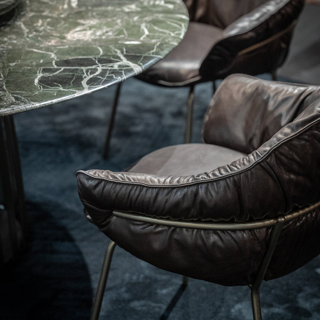 freifrau | marie armchair | adora canelo leather + steel bronze glaze frame