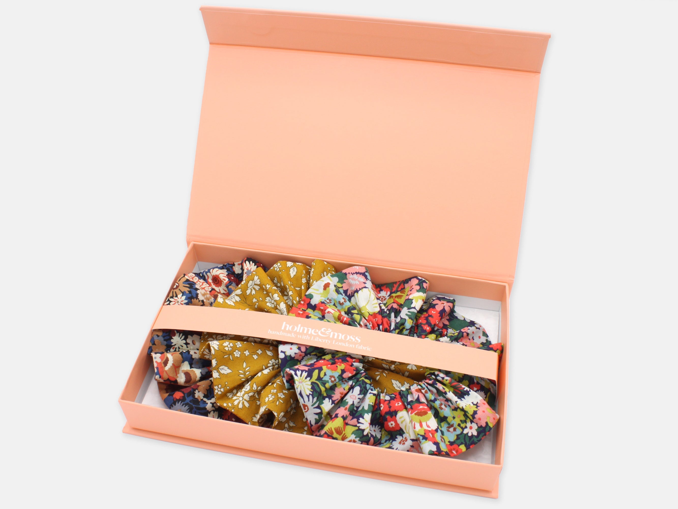 Scrunchie Gift Box, Liberty Print Golden Blooms Collection, Set of Three
