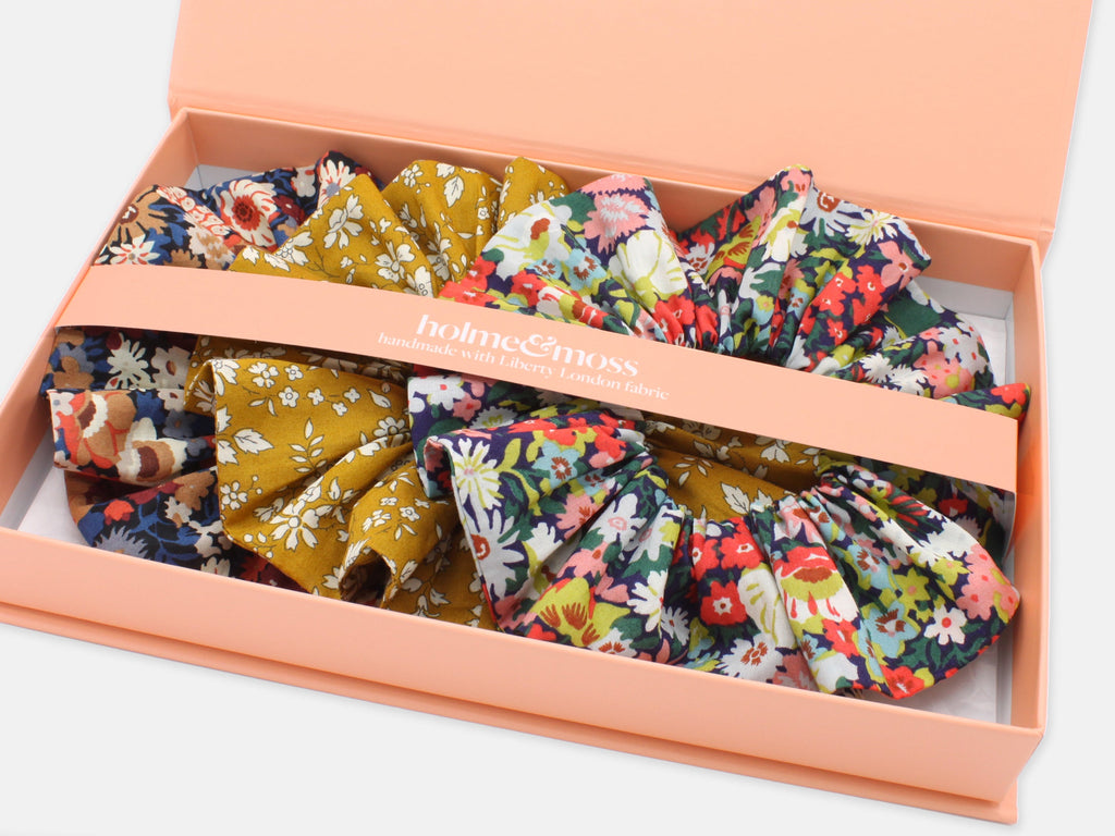 Scrunchie Gift Box, Liberty Print Golden Blooms Collection, Set of Three