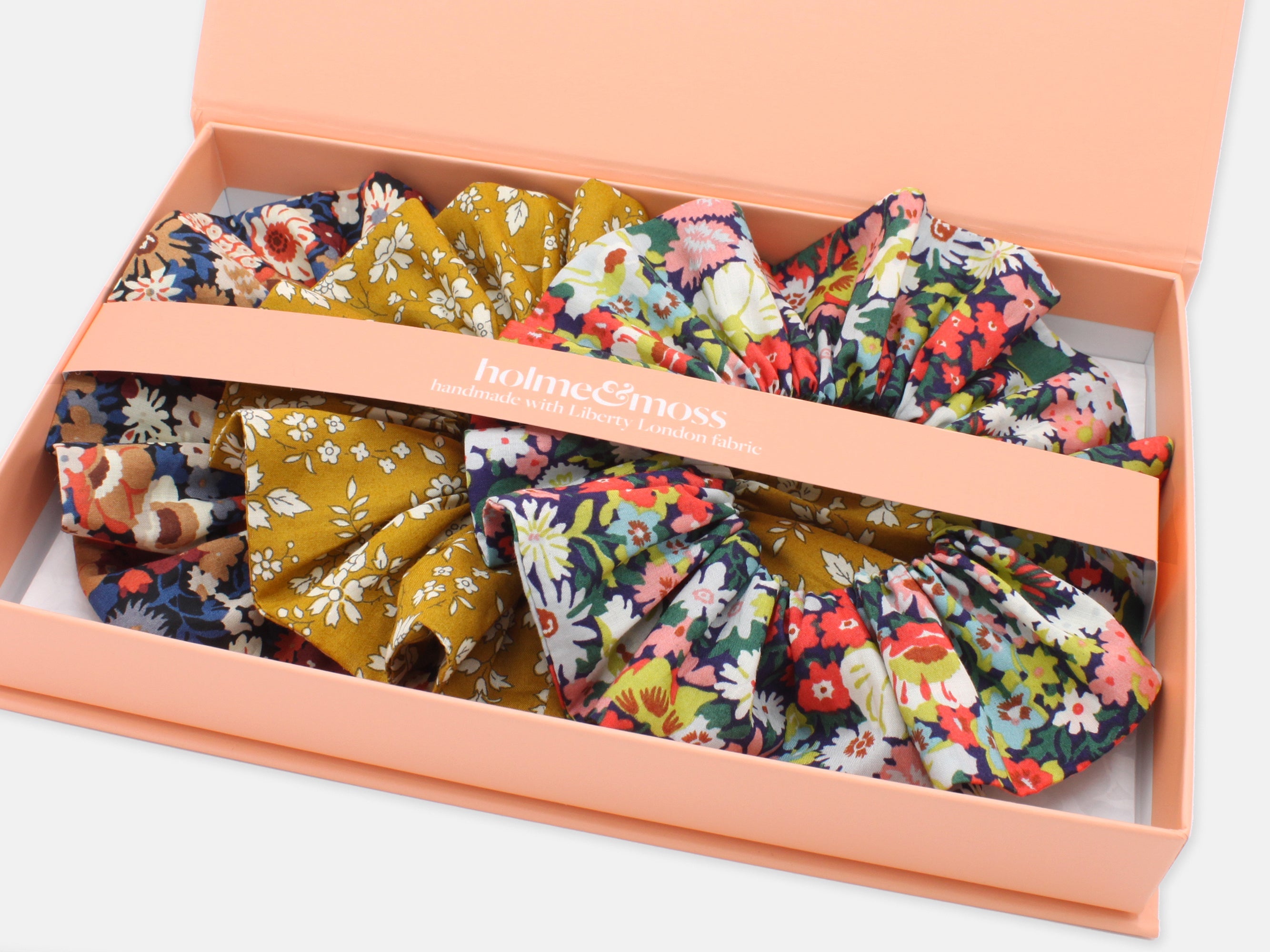 Scrunchie Gift Box, Liberty Print Golden Blooms Collection, Set of Three