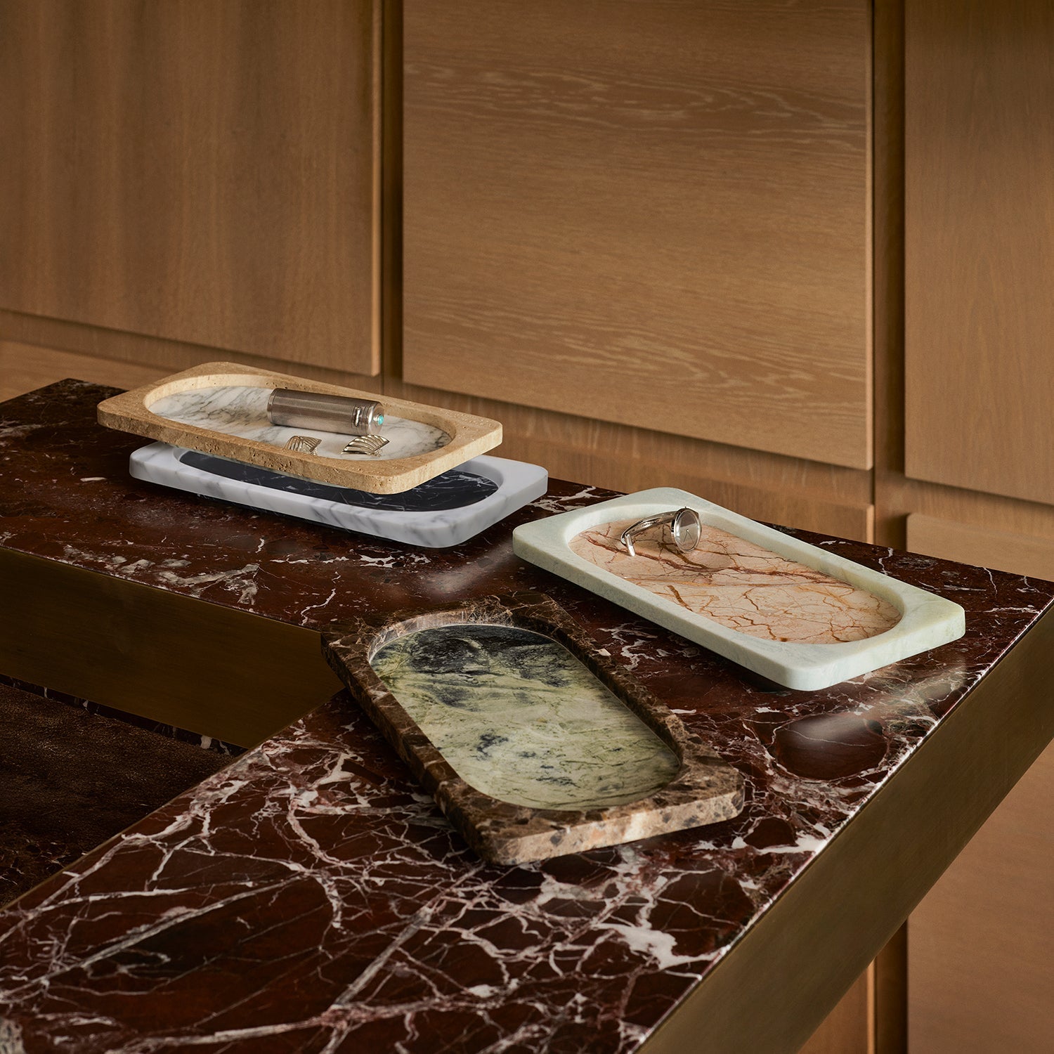 greg natale | caldera tray | travertine + arabescato