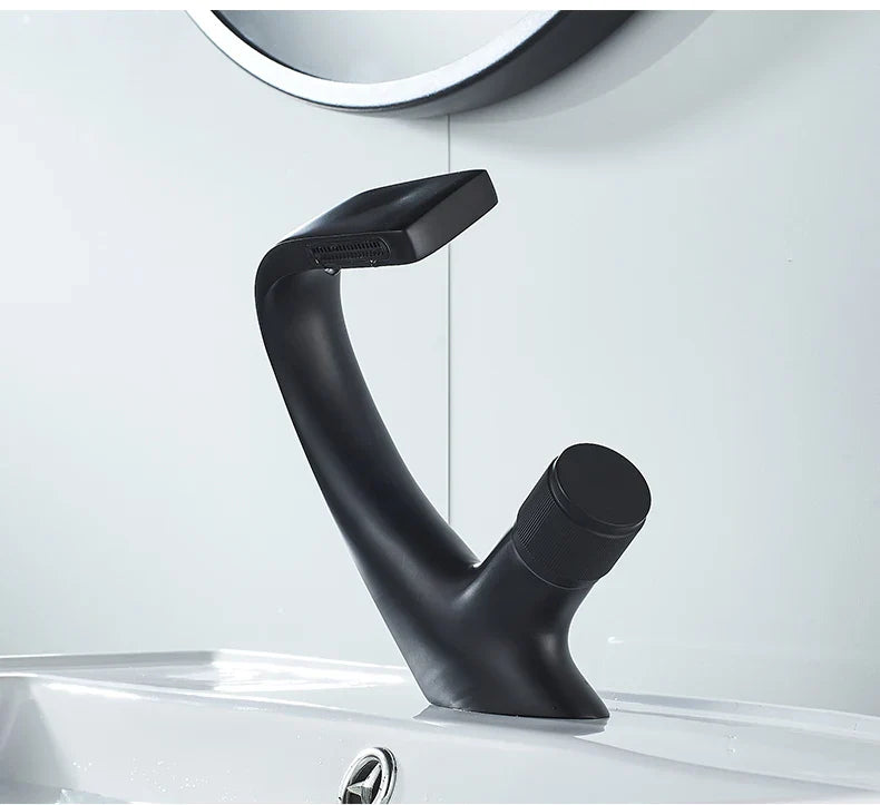 Black Faucet Bathroom Sink Faucets Hot Cold Water Mixer Crane Deck  Mounted Single Hole Bath Tap Chrome Finished ELM457