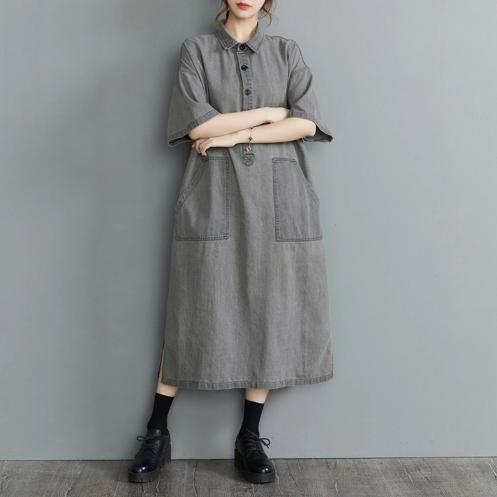 Boutique Wholesale 2025 Summer New Fashionable Retro Lapel Loose Casual Denim Women's Dress