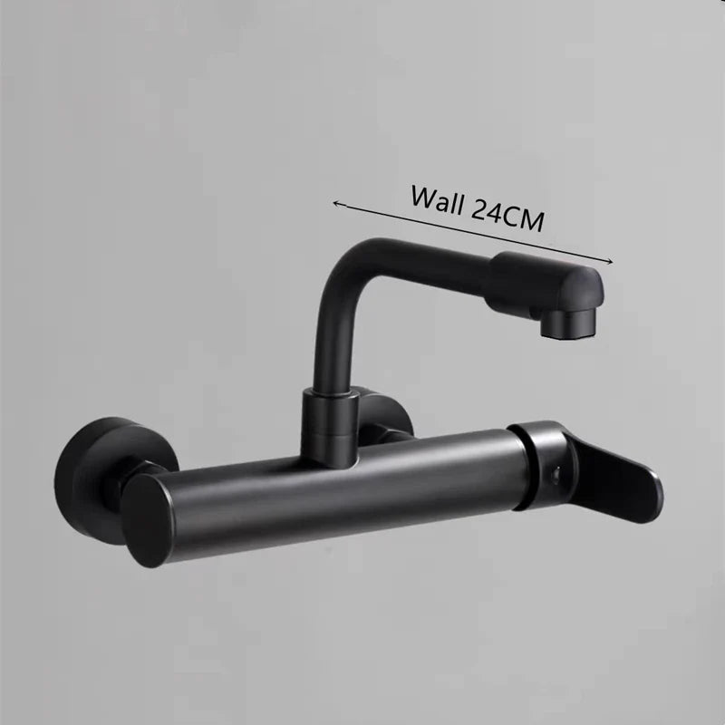 Brass Black Kitchen Faucets 360 Rotate Dual Hole Wall Mounted Silver Bathroom Faucet Cold Hot Water Folding Crane Sink Mixer Tap
