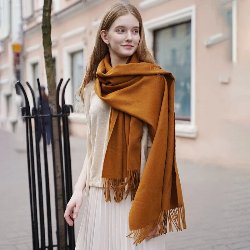 Designer Luxury Fashion Winter Ladies Wool Scarf Stoles Custom Embroidery logo Women Plain Color Wool Scarves Shawl for Women