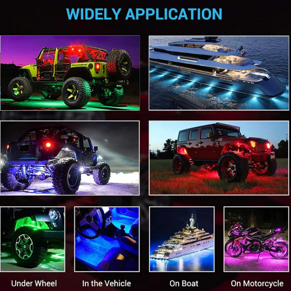 12V Mini Rock Light Colorful LED Ambient Music Lamp for Car UTV Wireless App Remote Control New Underglow Light for Car Chassis