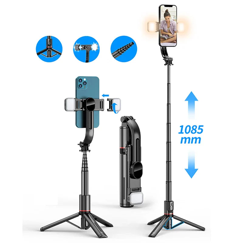 CYKE 3 in 1 Double Fill Light Extendable Bluetooth Tripod Selfie Stick Stand for Phones Palo De Selfie Tripod L12d