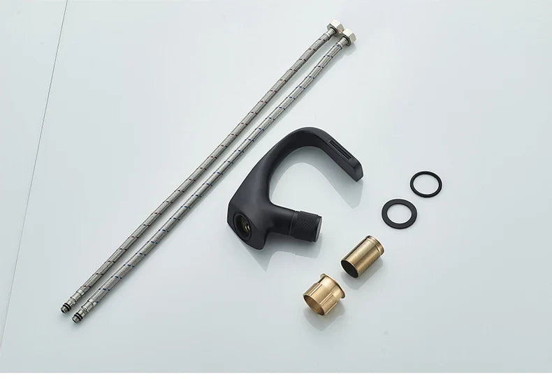 Black Faucet Bathroom Sink Faucets Hot Cold Water Mixer Crane Deck  Mounted Single Hole Bath Tap Chrome Finished ELM457