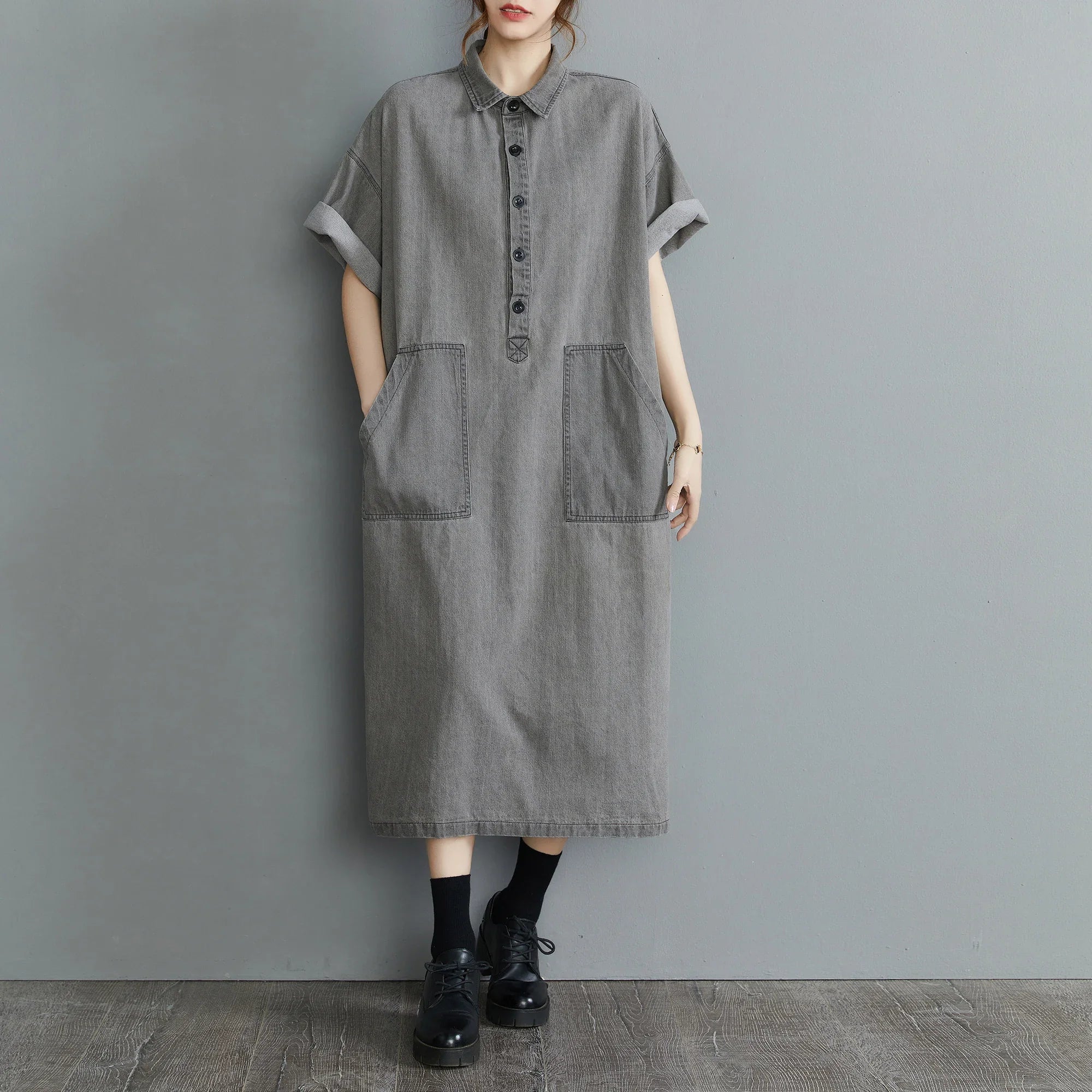 Boutique Wholesale 2025 Summer New Fashionable Retro Lapel Loose Casual Denim Women's Dress