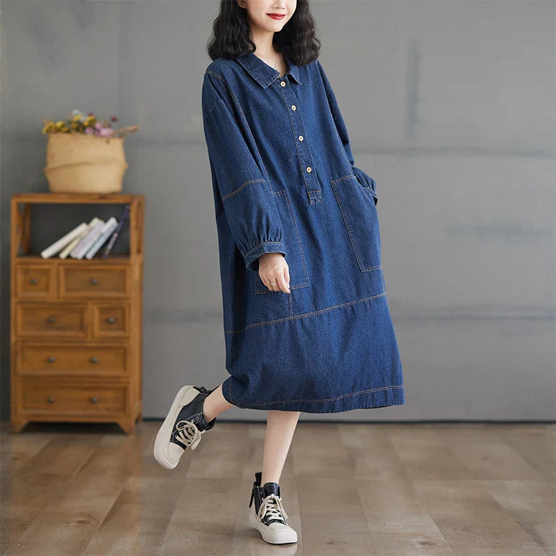 Boutique Wholesale 2026 Autumn New Fashionable Loose and Slimming Mid to Long Denim Women's Dress