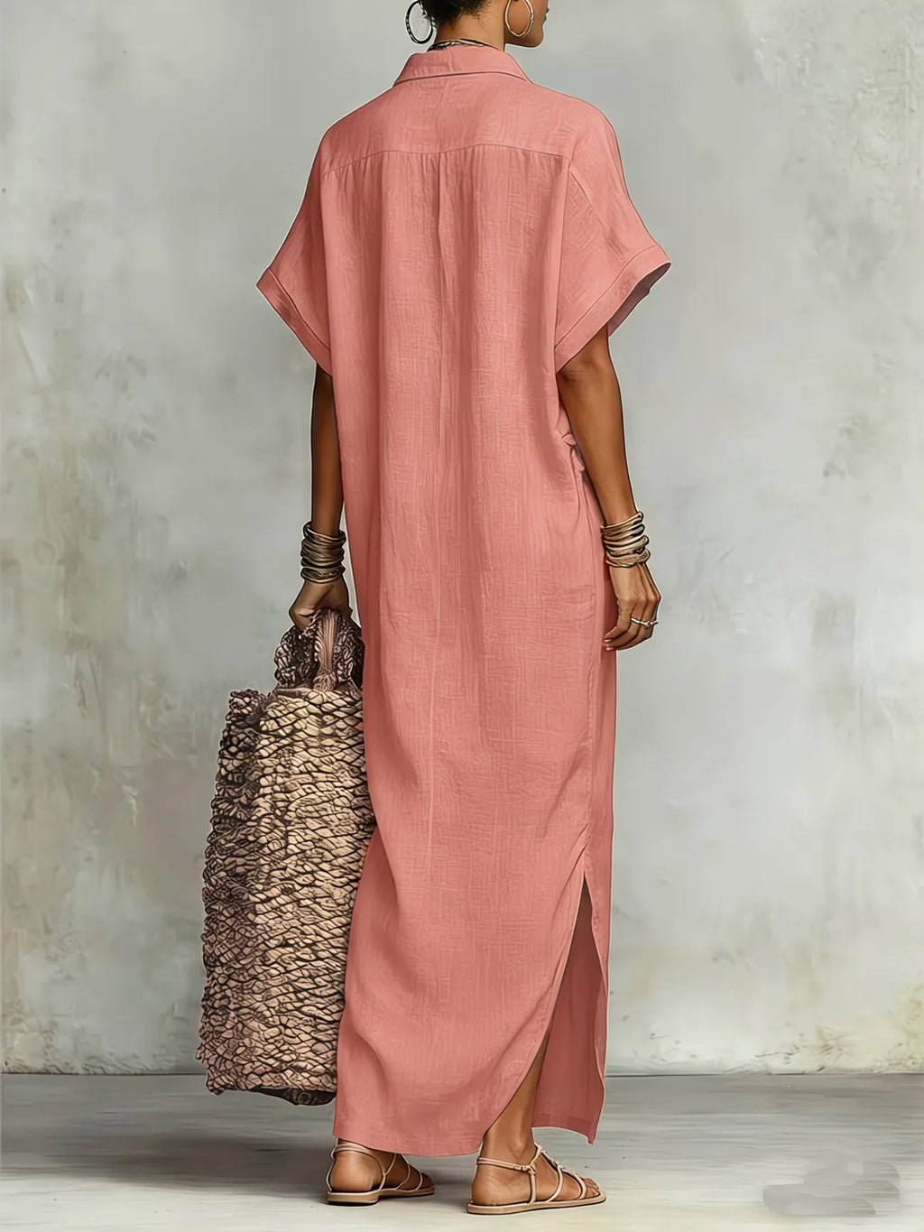 2026 Summer Maxi Pure Color Casual Fashion Sleeve Flared Side Split Dress