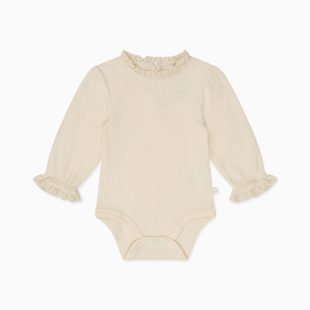 Frilled Ribbed Bodysuit - Ecru