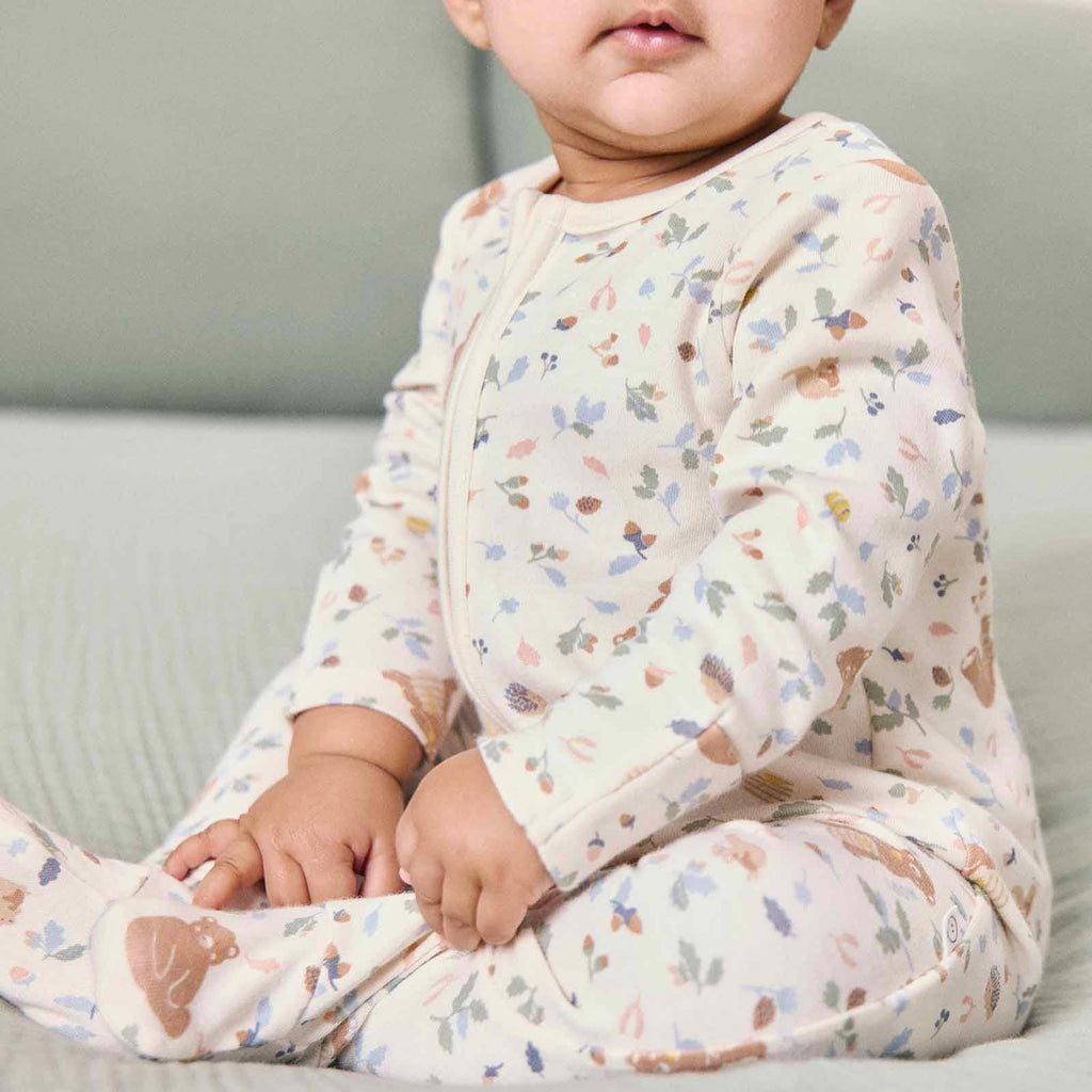 Bear Print & Frilled Ribbed Clever Zip Sleepsuit 2 Pack