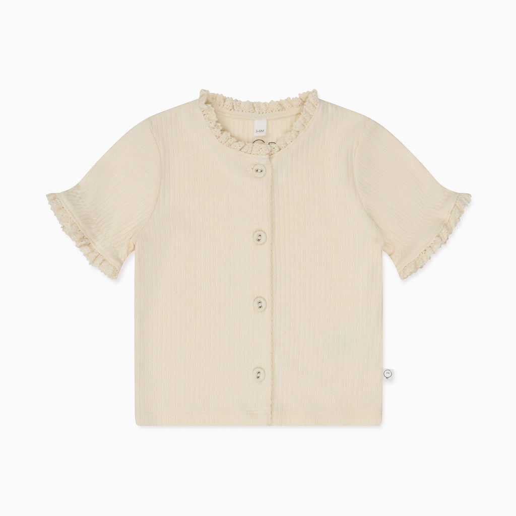 Frilled Ribbed Cardigan & Shorts Outfit - Cream