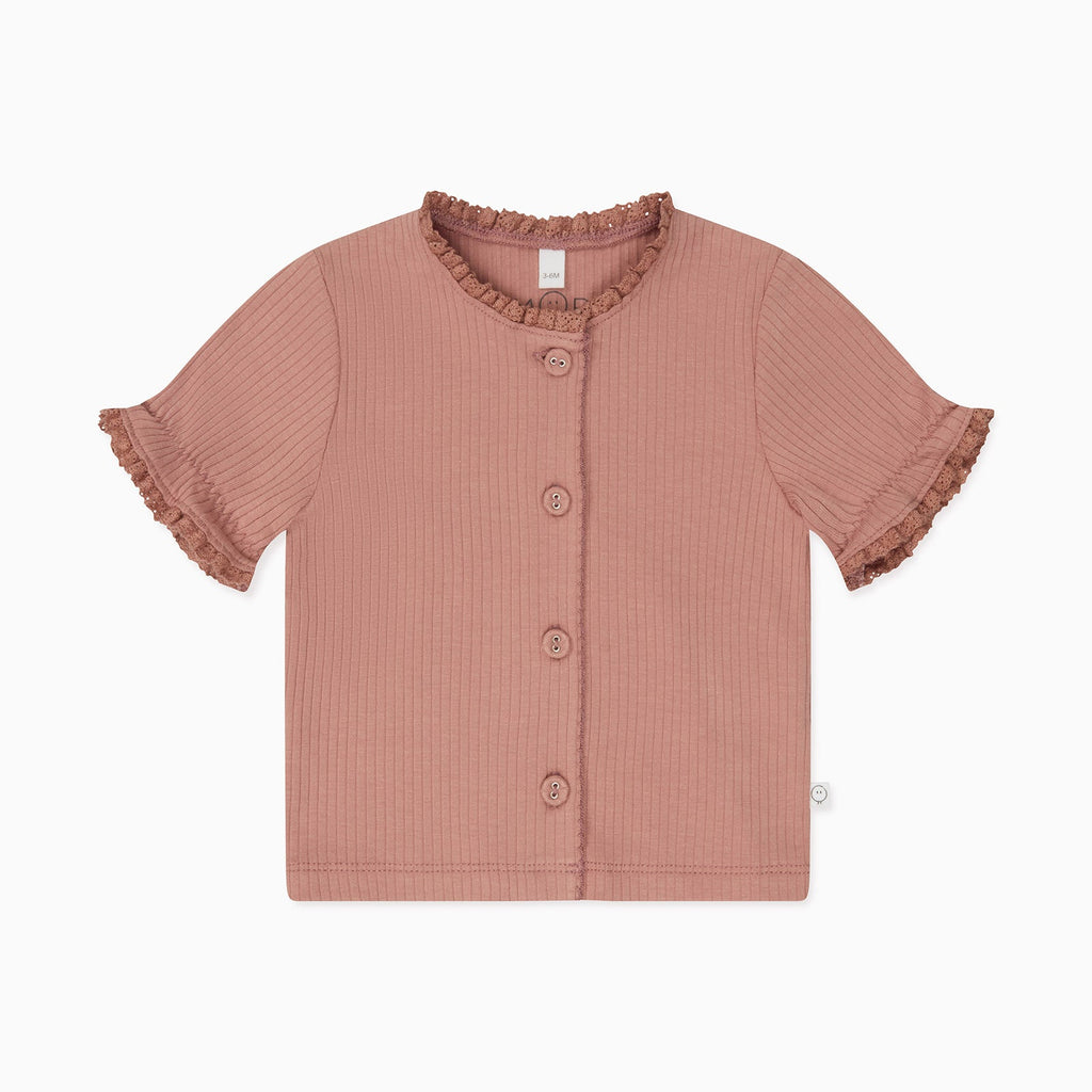 Frilled Ribbed Cardigan & Shorts Outfit - Rose