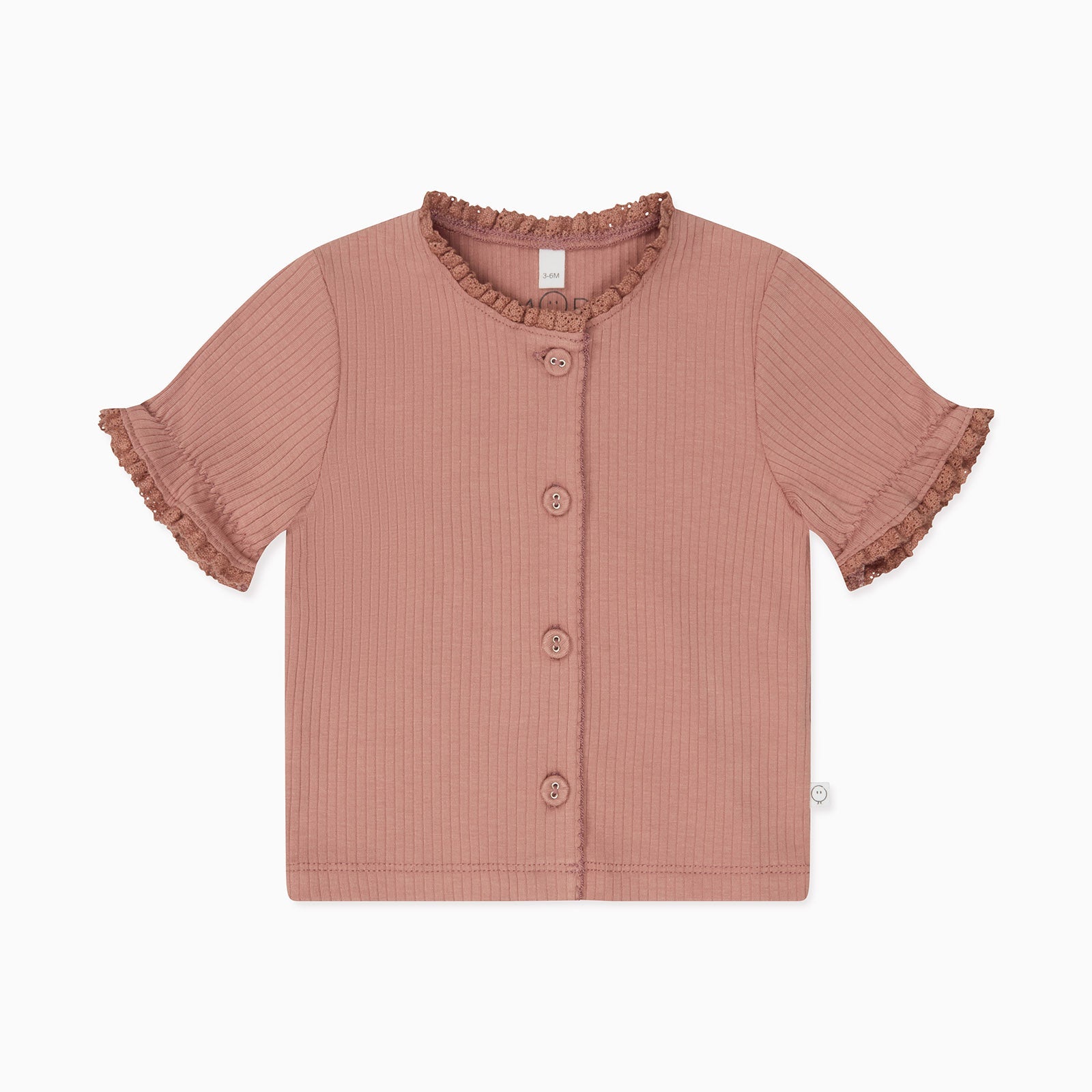 Frilled Ribbed Cardigan & Shorts Outfit - Rose